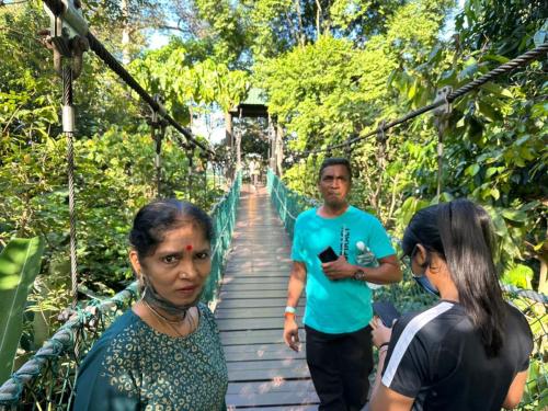 Walking on suspension bridge